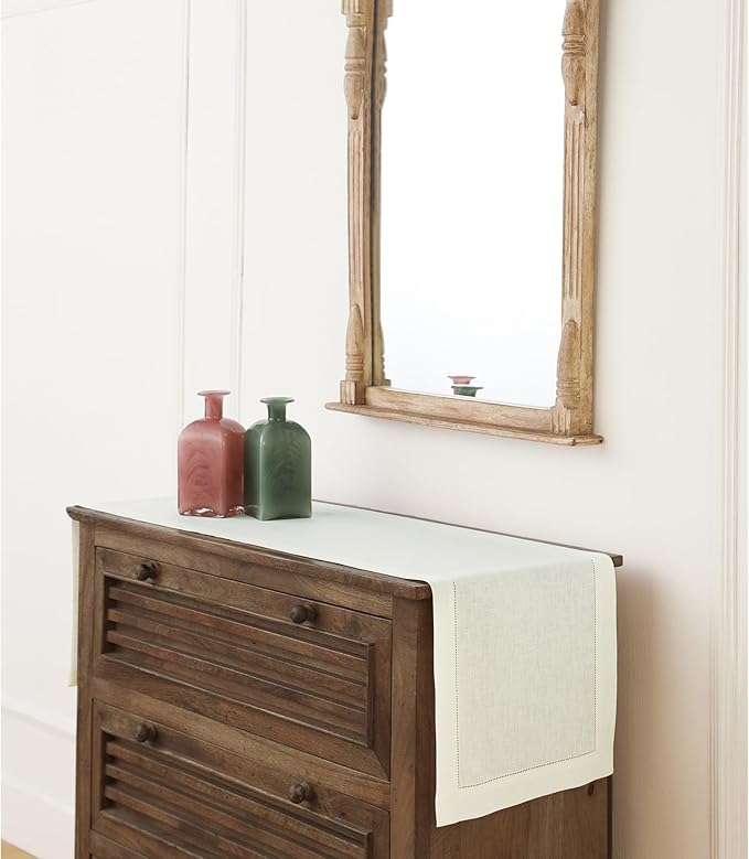 Solino Home Linen Ivory Table Runner 72 Inches Long - 100% Pure Linen Hemstitch Table Runner 14 x 72 Inch for Dresser, Dining, Summer, Fall, Autumn, Halloween - Classic Hemstitch