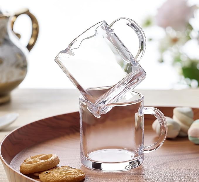 Ackers Espresso Cups Single, 4 OZ Double Spouts Cups, Milk Cup with Handle, Clear Glass