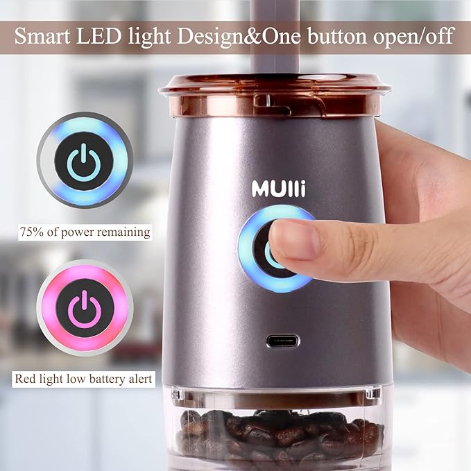 Mulli Portable Burr Coffee Grinder,Electric Cafe Grind, Adjustable Burr Mill with 5 Precise Grind Setting for Drip/Espresso/PourOver