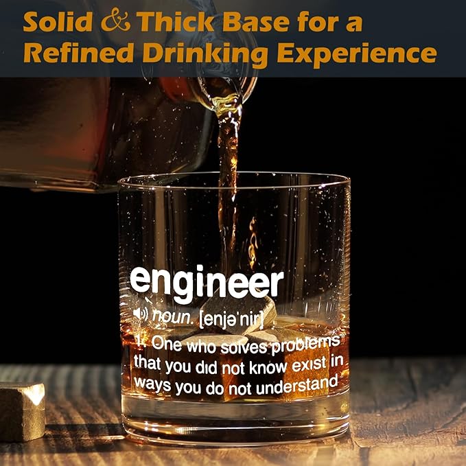 kunlisa Engineer Gifts Whiskey Glasses, Best Engineering Gifts for Men, 10 oz Drinking Rocks Glasses for Men Whisky Cocktail Scotch Bourbon Liquor