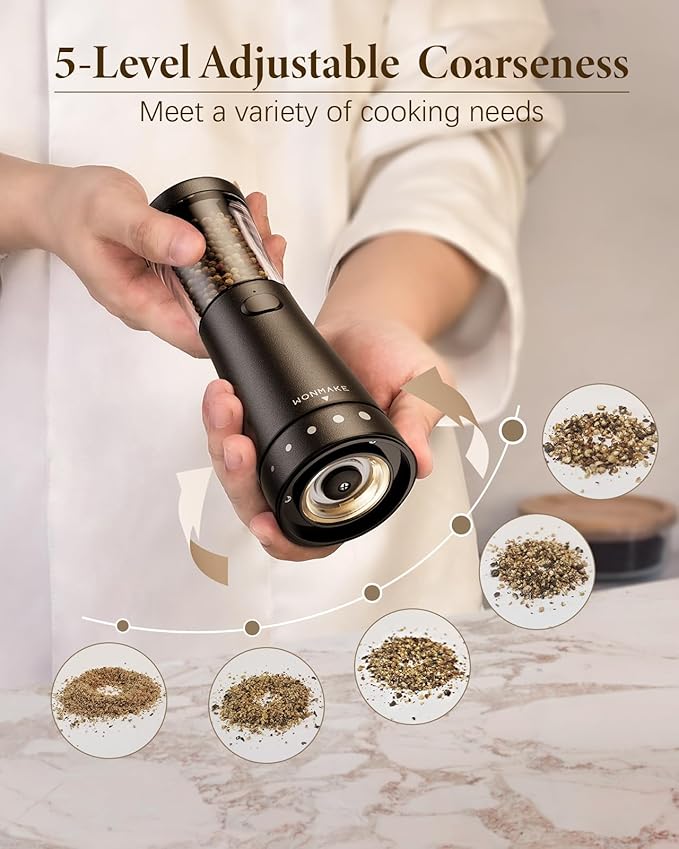 Electric Salt and Pepper Grinder Set Rechargeable, Electric Pepper Grinder with Adjustable Coarseness, 4.5oz Large Capacity, 1.8" Wide-Mouth & Storage Base, One-Hand Operation Kitchen Gadgets