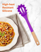 Silicone Pasta Fork, Kitchen Heat Resistant Noodle Spoon Server, BPA Free Spaghetti Strainer,12.8 inch (BERRY)