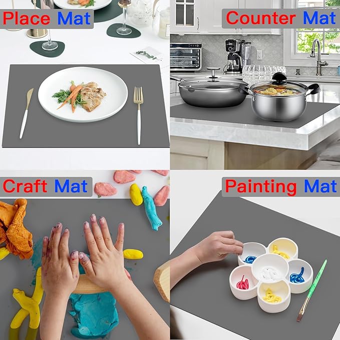 2MM Thick Silicone Countertop Mat, 23.6"x 15.7"(60cmx40cm), Silicone Mats for Kitchen Counter, Nonslip Heat Resistant Mat, Large Kitchen Counter Mats, Waterproof Countertop Protector, Semitransparent