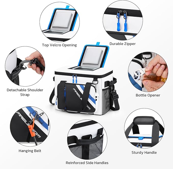 Maelstrom Cooler Bag, 30 Cans Beach Cooler, Large Leakproof Insulated Soft Cooler with Bottle Opener, Ice Chest, Portable Collapsible Cooler for Travel, Camping, Shopping