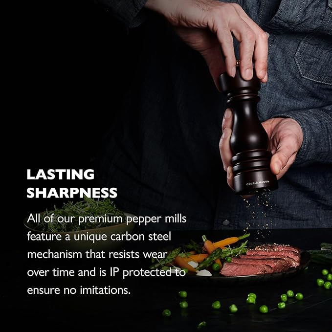 Cole & Mason London Refillable Spice Mill - Kitchen & Home Accessory - Table Black Pepper Grinder - Pepper Mill with Carbon Steel Mechanism - 5", Chocolate Wood