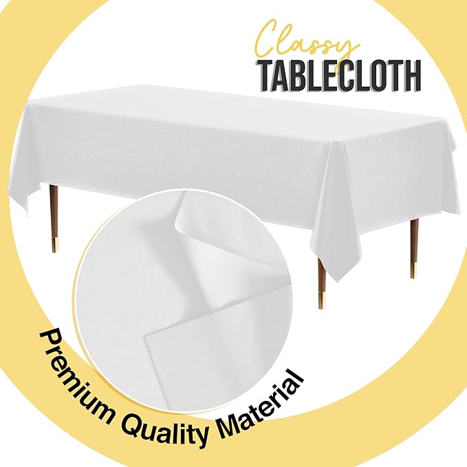 Party Solids 66% Thicker Premium Plastic Table Cloth Rectangle Table Cover 0.5 Mil 12 Pack White Table Cloth 54 Inch x 108 Inch Disposable Tablecloth Won't Tear Easily Like Cheap Thin Brands