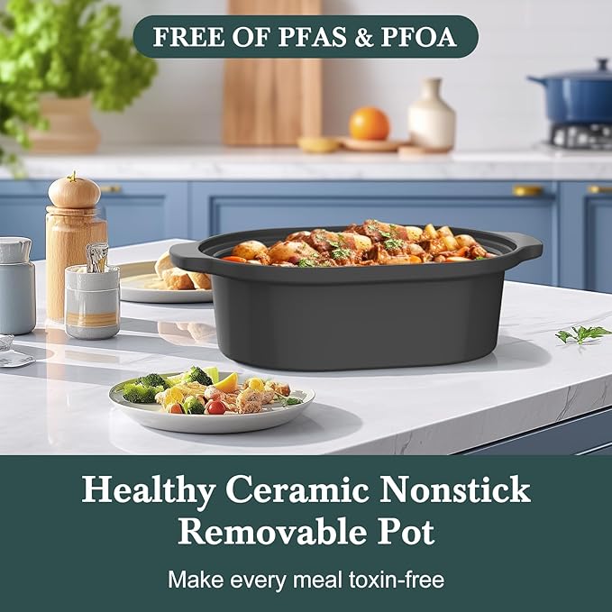 6 Quart Programmable Slow Cooker Removable Healthy Nonstick Pot - Small Kitchen Appliance for Family Dinners - Serves 6+ People - Heat Settings: Keep Warm Brown Sugar