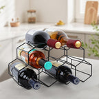 Black Wine Racks Countertop 9 Bottle,Geometric Stainless Steel Wine Bottle Holder,Compact Small Wine Rack for Cabinet Pantry Bar Table No Assembly Required