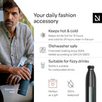 LARS NYSØM Stainless Steel Insulated Water Bottle 12oz 17oz 25oz 34oz 51oz | Insulated Thermo Flask for Hot and Cold Beverages | Leakproof Drinking Bottle (Carbon Black, 25.4oz)