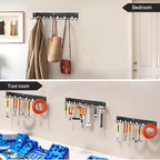 2 Packs 14 Key Hook Holder Wall Mount, No Drill Practical Key Rack, Kitchen Utensil Holder, Coat Hooks Wall Mount Coat Rack Hooks for Living Room, Kitchen, Office, Bathroom, Black