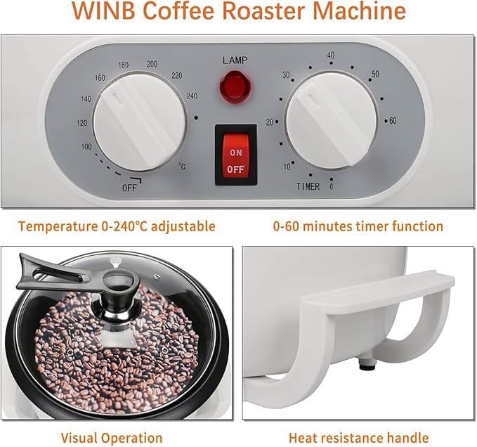 WINB Coffee Roaster Machine for Home Use, 110V Household Electric Coffee Bean Roaster with Timer Roasting Machine Peanut Bean Home Coffee Roaster