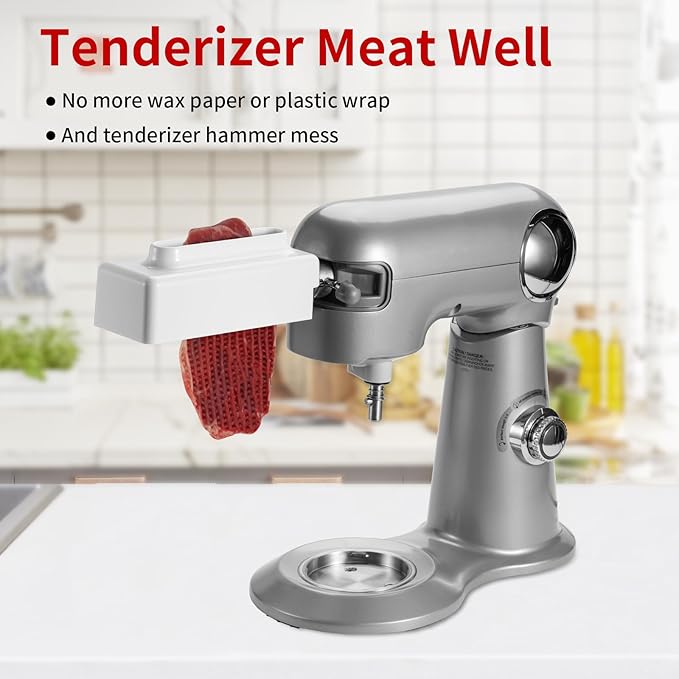 Meat Tenderizer Attachment Compatible with KitchenAid and Cuisinart Stand Mixers, Meat Tenderizer with Stainless Steel Gears, Tenderize Meat More Smoothly and Cooking Effortless, White