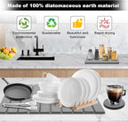 Stone Drying Mat for Kitchen Counter, 23.6"x15.4" Large Dish Drying Mat with 2 Pack Absorbent Stone Coasters 1 Seasoning Pad Quick Dry Dish Drying Mats for Kitchen Counter, Grey