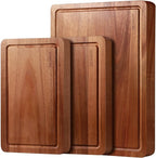 Wood Cutting Board, Acacia Cutting Boards for Kitchen, Set of 3, Solid Charcuterie Board with Juice Groove, Large Wooden Chopping Board for Meat, Cheese, Fruit, Vegetables (17x12, 12x10, 12x7 inch)