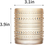 12 Pcs Golden Hobnail Beaded Drinking Glasses, 12 oz Vintage Glassware Set Romantic Water Glasses Tumbler, Water Cups, Clear Embossed Glassware Set for Beer, Juice, Cocktail, Soda, Beverages Amber