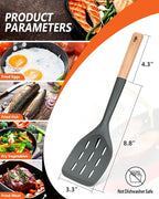 Pack of 2 Silicone Spatula, Non Stick Cooking Utensil Set Wooden Handle Kitchen Turner for Baking Mixing Grilling Serving Food Heat Resistant Non Scratch Hooks Included (Grey)