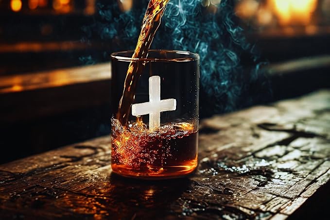 Crucifix Whiskey Glass – Premium Christian Cross Religious Glass, Old Fashioned Glass, Liquor – Luxurious Gold Rim – Home Bar Accessories Ideal for Man Cave, Fun Gift, Christian Gift, Religious Gift