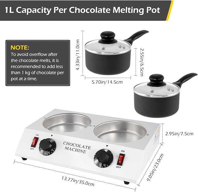 Dyna-Living Chocolate Melting Pot Dual Chocolate Tempering Machine for Melting Chocolate, 80W Chocolate Melting Machine Electric Chocolate Melter Pot for Home, Chocolate Fondue Pot for Chocolate Melt