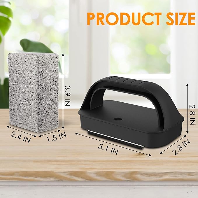 Heavy Duty Griddle Cleaning Brick with Handle- Compatible with Blackstone Flat Top Grills, Commercial Grade Pumice Stone, Easy Grip & Scrape (4 Pack)