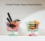 Ice Cream Bowls Drinking Glass Cups Set of 2 (Pink & Green), Flower Petal Style Glasses, 8.5oz, Suitable for Ice cream, Cocktails, Dessert & More.