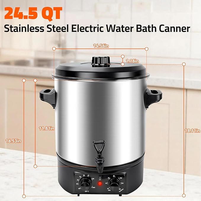 24.5QT Electric Water Bath Canner with Digital Timer & Adjustable Temperature Control | 304 Stainless Steel, Anti-Scald Handle, Overheat Alarm, Perfect for Canning, Slow Cooking, Preserving Foods