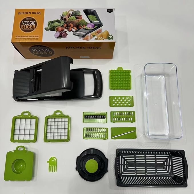Vegetable Chopper, Veggie Chopper with Container and Lid, Kitchen Vegetable Slicer, Cheese and Onion Slicer, Multifunctional Food Chopper (Black)