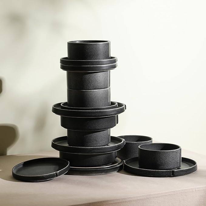 Stone Lain Bao 24-Piece Dinnerware Set Stoneware, Charcoal