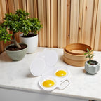 White Egg Poacher, Microwave Egg Boiler Poacher, 2 Cavity Nonstick Poached Egg Maker With Lid, Egg Poacher Microwave Egg Cooker, Double Drain Poached Egg Cups Cookware,Kitchen and Dining