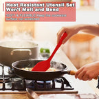 E-far Silicone Cooking Utensils Set, 24Pcs Heat Resistant Kitchen Utensil with Holder, Silicone Kitchen Tools with Spatula Turner Spoon Tongs Whisk, Non-Toxic & Dishwasher Safe (Red)