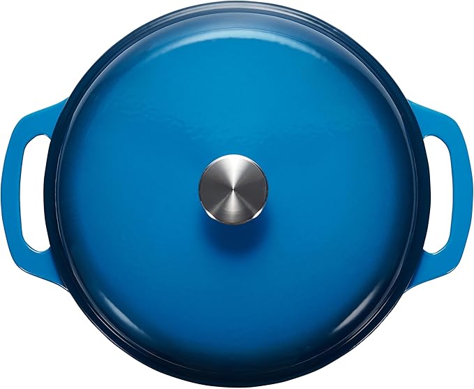 Amazon Basics Cast Iron Dutch Oven Pot with Lid, Enameled, Round, Dual Handles, Heavy-Duty, Large, 7.3-quart, Blue