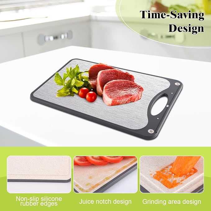 Titanium Cutting Board,Double Sided Chopping Board,Food Grade Titanium And Wheat Straw PP, Large Size 15”×10” And Easy To Clean,Dark Gray