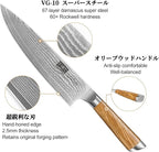 Damascus Kitchen Knife Set 3-Piece, Ultra Sharp 8" Chef Knife, 7" Santoku Knife, 3.75" Paring Knife, Professional VG-10 Damascus Super Steel Chef Knife Set with Ergonomic Handle