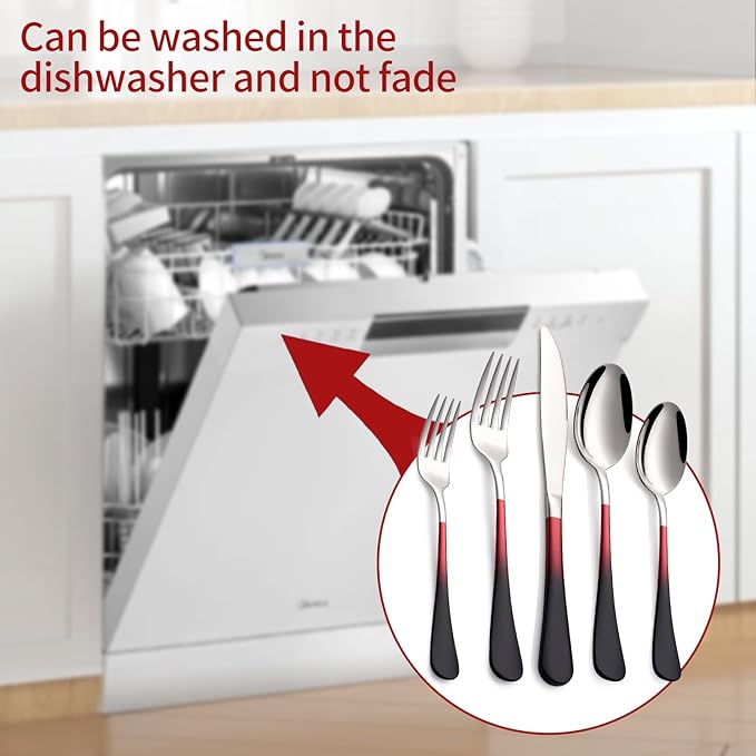 Colorful Silverware Set 20 Piece 18/0 Stainless Steel Flatware red and black Handle Cutlery Set Service for 4 Fork Knife Spoon Set Mirror Finish Dishwasher Safe