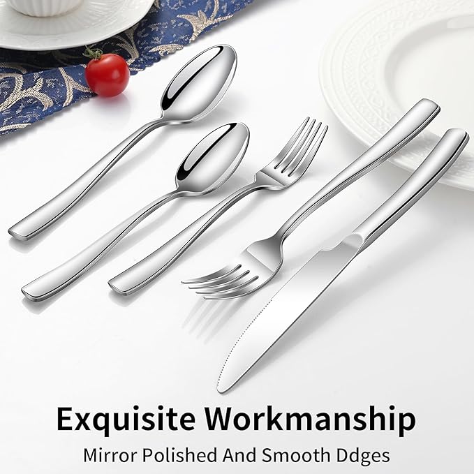 20-Piece Silverware Set, Heavy Duty Stainless Steel Flatware Set Service for 4, Modern Design Cutlery Utensil Sets, Dinner Fork Knife Spoon Eating Tableware Sets for Home, Dishwasher Safe