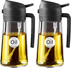 YARRAMATE 2Pcs 16oz/470ml Olive Oil Dispenser, Food-grade 2 in 1 Oil Glass Sprayer for Cooking, Kitchen, Air Fryer, Salad, Frying, BBQ (Black)