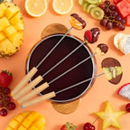 6 PCS 9.5'' Stainless Steel Fondue Forks with Wooden Handle, Color Coding Heat Resistant Fondue Sticks, Cheese Chocolate Fountain Forks for Roast Marshmallows, Grill Meat, Fruits, Dessert & Barbecue