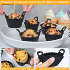 Koluti Reusable Silicone Baking Cups Set of 12, Nonstick Muffin Cupcakes Mold with Double Handle, BPA Free, Mini Round Air Fryer Cupcake Liners, Black