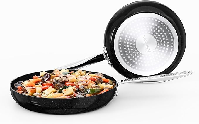 Guy Fieri's Flavortown 2-Piece Ceramic Cookware Set, Nonstick Frying Pan Set 10" and 12", Easy-Clean Kitchen Cookware, Made without PFAS PTFE PFOA, Induction Compatible, Oven & Dishwasher Safe, Black