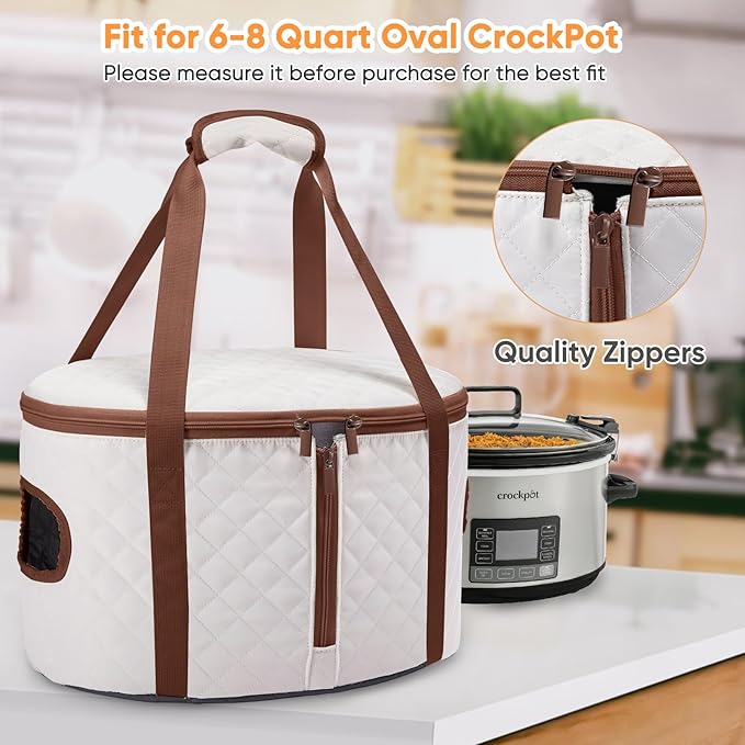 BAGSPRITE Slow Cooker Carrying Case Compatible with 6-8 Quart Crockpot Carrier for Hot Food and Hamlton Beach Slow Cooker Tote with Lid Fastener for Crock-pot Dust Cover Applicances