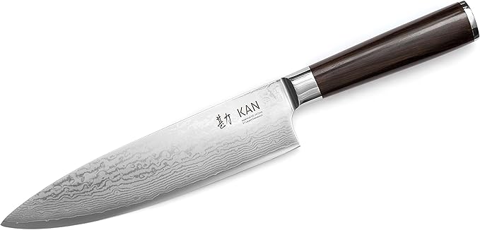 KAN Core Professional Chef Knife 8-inch VG-10 67 layers Damascus Ambidextrous (Non-Hammered Japanese VG-10 Blade, Ebony Handle)