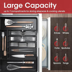 Aujen Silverware Organizer - Expandable Kitchen Drawer Organizer, Adjustable Utensil Organizer, Cutlery Tray for Forks, Knives, Multipurpose Kitchen Organizers and Storage Solution, Black, Large