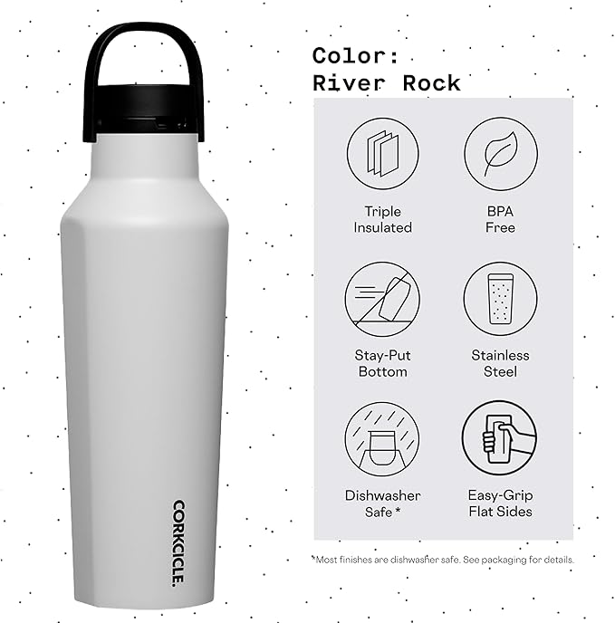 Corkcicle Sport Canteen Insulated Tumbler, River Rock, 20 oz – Reusable Water Bottle Keeps Beverages Cold for 25 Hours & Hot 12 Hours – Cupholder Friendly Tumbler with Screw-On Cap
