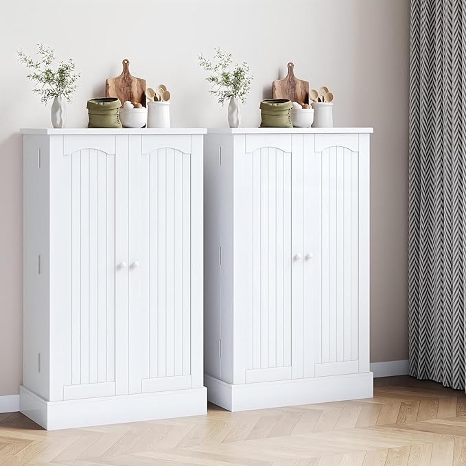 41" Pantry Cabinet with Doors and Adjustable Shelves, White Freestanding Kitchen Storage Cabinet for Snacks and Food, Small Space Pantry Closet