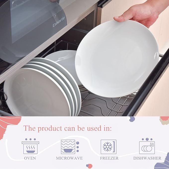 Miicol Ceramic Dinner Plates Set of 4, Large Salad Plate 10.5 inch, White Flat Dish, Porcelain Serving Dishes for Pasta, Steak, Dessert, Microwave and Dishwasher Safe, Scratch Resistant