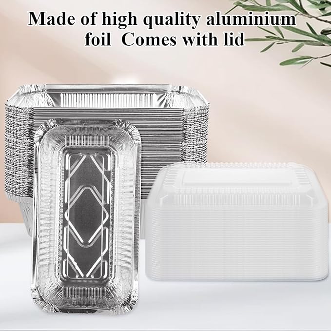 STARVAST 125 PCS Aluminum Pans 7.9 x 4.3 inch Disposable Loaf Pans With Clear Lids, 1.5lb Food Storage Containers Tin Pan for Individual Bread, Cake, Street Treats