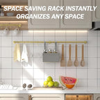 ROTHLEY Stainless Steel Pot and Pan Hanger - 39.4 Inch Wall Mounted Hanging Pots and Pans Rack for Kitchen Wall Rail with Hooks (Brass)