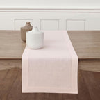 Solino Home Linen Pink Table Runner 144 Inches Long - 100% Pure Linen Extra Long Table Runner 14 x 144 Inch for Summer, Halloween - Classic Hemstitch