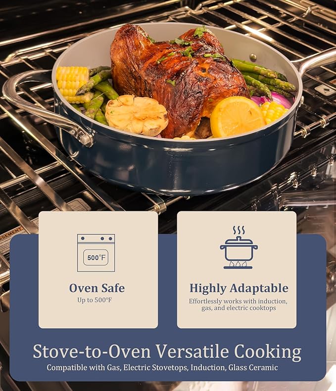 Stock Pot 4.5qt Dutch Oven with Lid (9.5") Nonstick Ceramic Coated Non-Toxic PFAS-Free Even Heat Distribution for Braising, Baking Bread & Soups, Compatible for All Cooktops(Induction/Gas/Electric) Oven Safe to 500°F (Caribbean Blue)