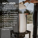 GasOne 30QT Turkey Fryer and 10QT Fish Fryer Set, Seafood Boil Steamer, Crawfish Boiler, Outdoor Cooker for Crab, Shrimp, Lobster, Complete Black Fryer Kit for Holiday and Seasonal Cooking