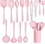 HaWare Kitchen Utensils, 14 PCS Silicone Cooking Utensils Set, Heat Resistant Kitchen Utensils for Non-stick Cookware, Kitchen Gadgets Tools with Spoons, Spatulas, Whisk, Dishwasher Safe (Pink)